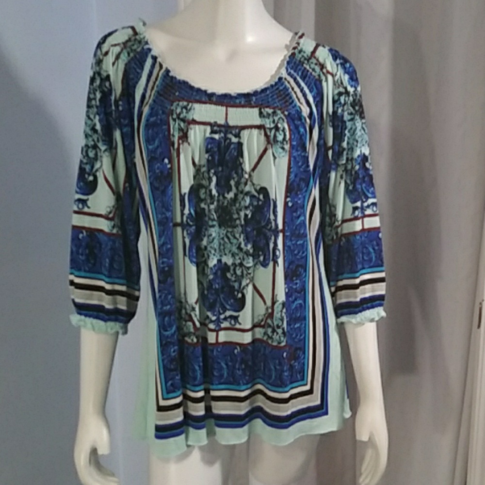 Madison - Blue Blouse, Stretchy Fabric Size Medium